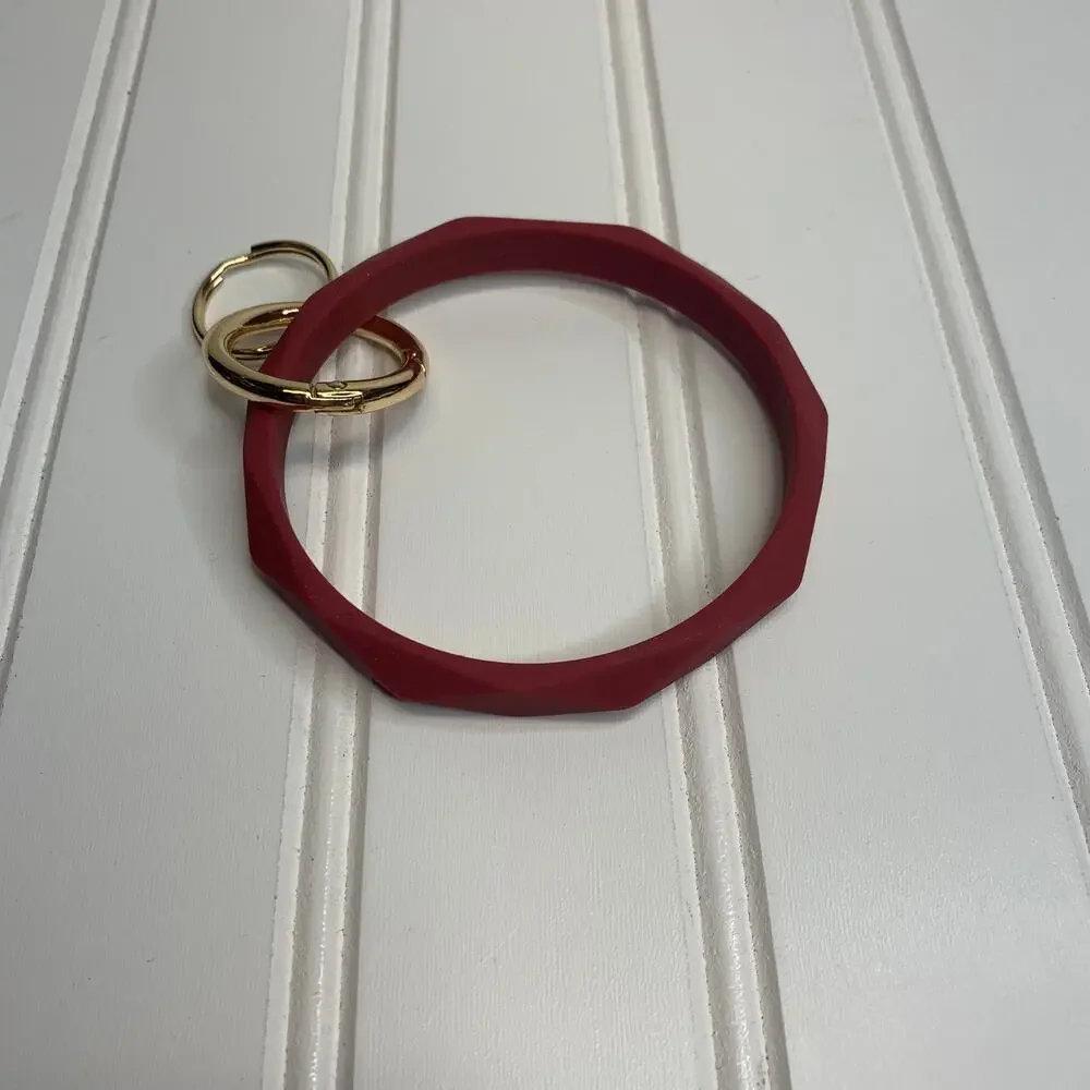 Silicone Red Bracelet Keychain Holder Gold Hardware